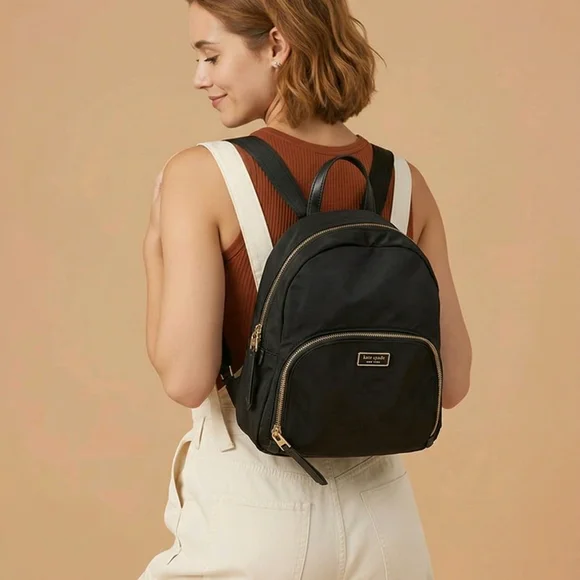 Kate Spade New York Black Double Zip Adiustable Strap Nylon Backpack - Picture 2 of 4